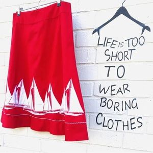 Liz Claiborne Red Embroidered Nautical Sailboat A Line Skirt Small Size 6 NWT